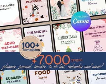 Self Care Planner Canva Vorlagen - 100+ bearbeitbare digitale Planer & Wellness Journals (Canva + druckfertige PDF)