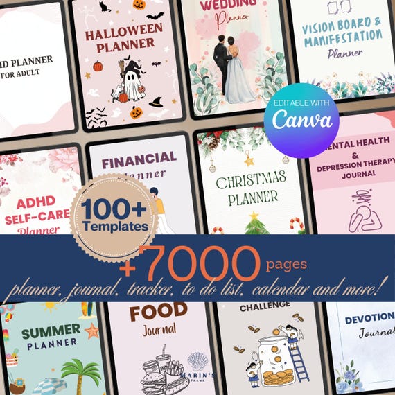 Self Care Planner Canva Templates - 100+ Editable Digital Planners & Wellness Journals (Canva + Print-Ready PDF)