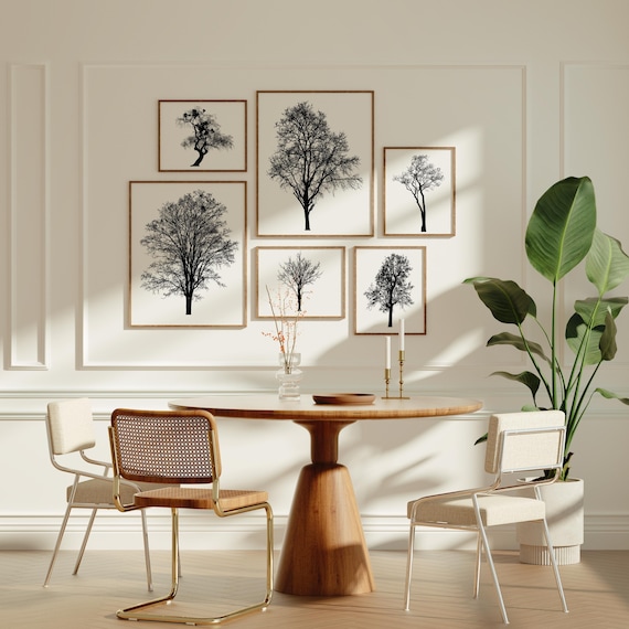 Vintage Tree Sketch Set of 6, Forest Print, Antique Tree Drawings, Botanical Art, Farmhouse Art Set, Nature Sketch, DIGITAL DOWNLOAD
