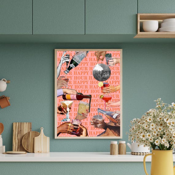 Cocktail Wall Art, Digital Happy Hour Poster, Printable Drink Recipe, Funny Bar Cart Decor, Instant Download, Cheers Party Kitchen Artwork