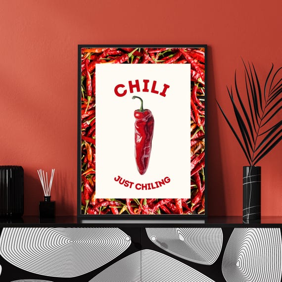 Just Chilling Wall Art Print, Chilli Poster, Retro Kitchen Decor, Digital Print, Printable Kitchen Art, Apartment Aesthetic, Trendy Download