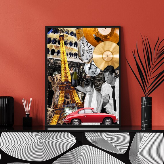 Paris Art Print, Eiffel Tower Wall Art, Paris Poster, Paris Decor, Retro Poster, Retro Vintage, Luxury Nightlife Digital Prints, Glam Poster