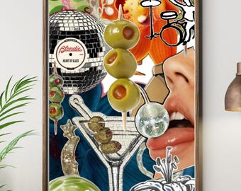 Impression d'art rétro disco martini déco bar à cocktails des années 70 (téléchargement numérique)