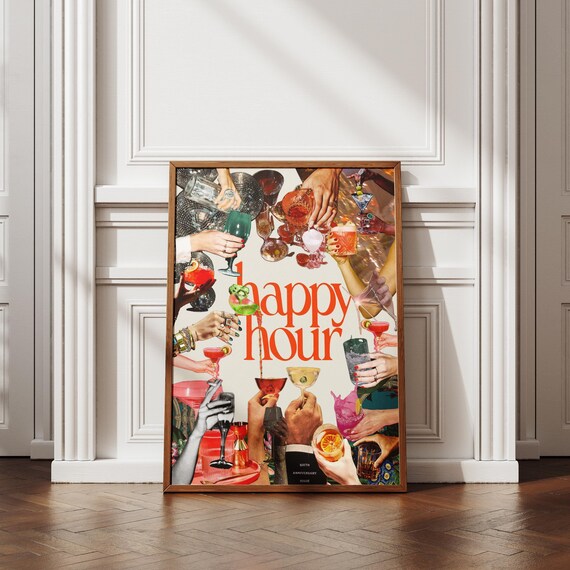 Cocktail Digital Print, Happy Hour Wall Art, Vintage Kitchen Decor, Disco Ball Poster, Cheers Print, Bar Cart Art, Retro Printable Wall Art