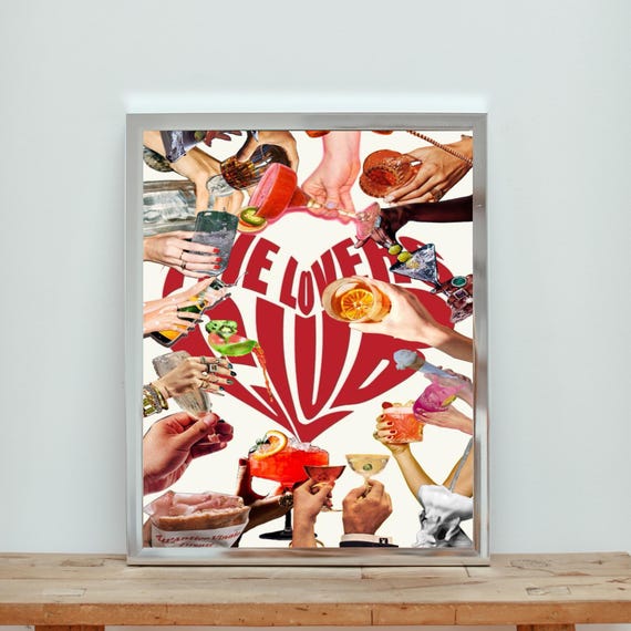 Cocktail Wall Art Printable, Digital Download Bar Decor, Fun Drink Collage Poster, Retro Eclectic Party Artwork for Kitchen or Home Bar