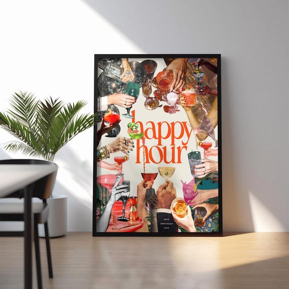 Happy Hour Cocktail Poster: Vibrant Drinks Bar Cart Art (Digital Download)