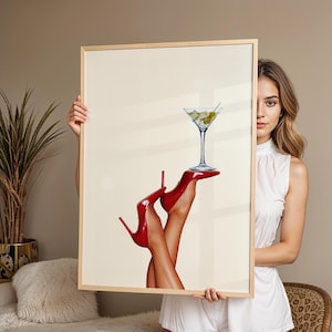 Martini Poster, Martini Wandkunst, Martini Druck, Barwagen, Martini Glas, Cocktail Poster, Bar druckbare Kunst, High Heels, Retro Print, Absätze