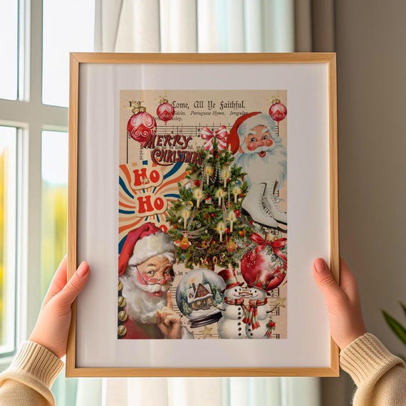 Christmas Poster, Vintage Christmas Art Print, Christmas Decor, Rustic Christmas Wall Art, Holiday Art Traditional, Digital Xmas Wall Decor