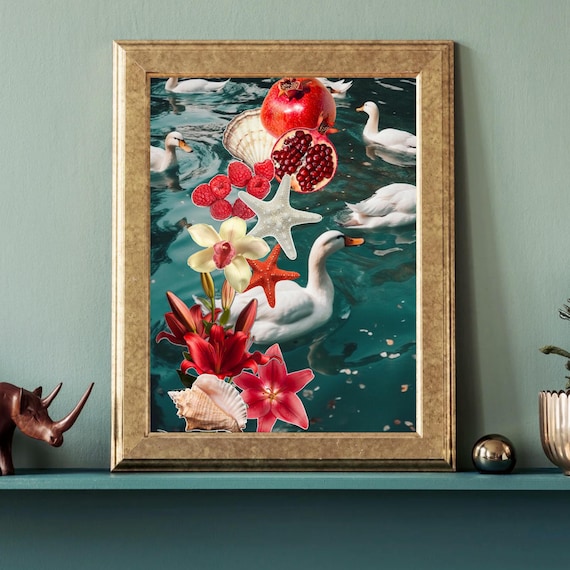 Swan Art Print, Trendy Wall Art, Maximalist Gallery Wall , Eclectic Poster, Maximalist Home Decor, Trendy Print, Girly Print, Pink Wall Art