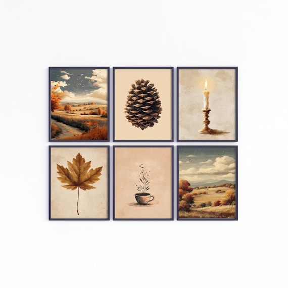 Vintage Fall Decor Autumn Bundle Wall Art: Rustic Landscape Painting (Digital Download)