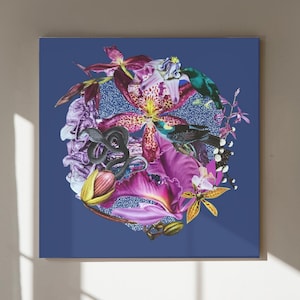 Digital Botanical Art Print, Mystical Flower Collage Wall Art, Printable Nature Decor Download, Vibrant Exotic Bloom Poster for Home