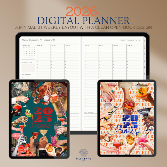 2026 Digital Planner: Portrait, Hyperlinked, Goodnotes, Notability, Happy Hour Design (Digital Download)
