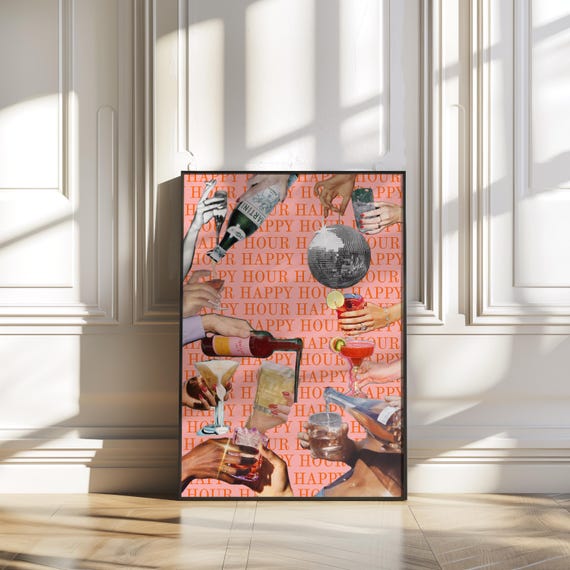 Colorful Happy Hour Cocktail Poster – Fun Bar Decor Printable Digital Download