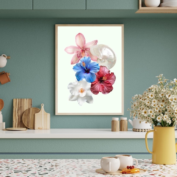 Retro Flower Poster, Botanical Wall Art, Boho Flower Art, Bedroom Wall Decor, Modern Art, Flower Print, Floral Art Print, Flower Digital Art