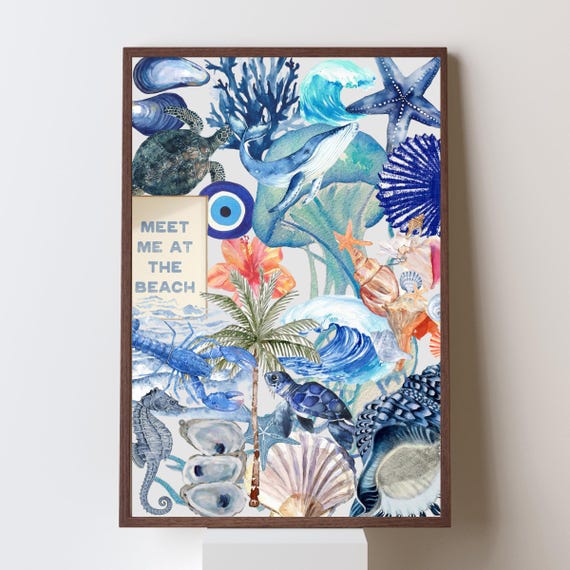 Beach Wall Art, Coastal Beach, Palm Print, Meet Me At The Beach, Nautical Decor, Marine Wall Art, Beach Print, Summer Poster, Boho Beach Art