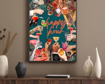 Happy Hour Cocktail Art Print: Zabawna dekoracja wózka barowego (pobranie cyfrowe)