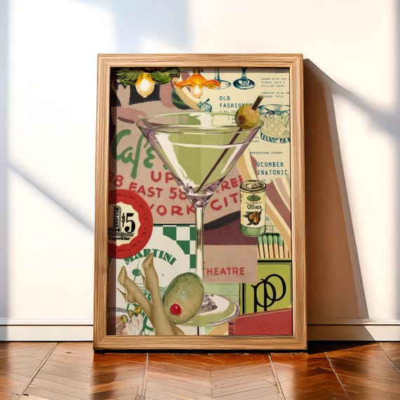 Digital Printable Martini & Cocktail Retro Bar Collage Poster