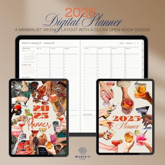 2026 Hyperlinked Digital Planner - GoodNotes & Notability Portrait iPad Planner | Weekly + Monthly (137 Links)