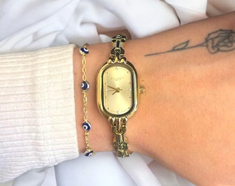 Deadstock Y2K Vintage Gold Zierliche dünne Armbanduhr, Retro Uhr, Vintage kleine Uhr, Y2K Uhr, Geschenk für sie, Geschenk für ihn