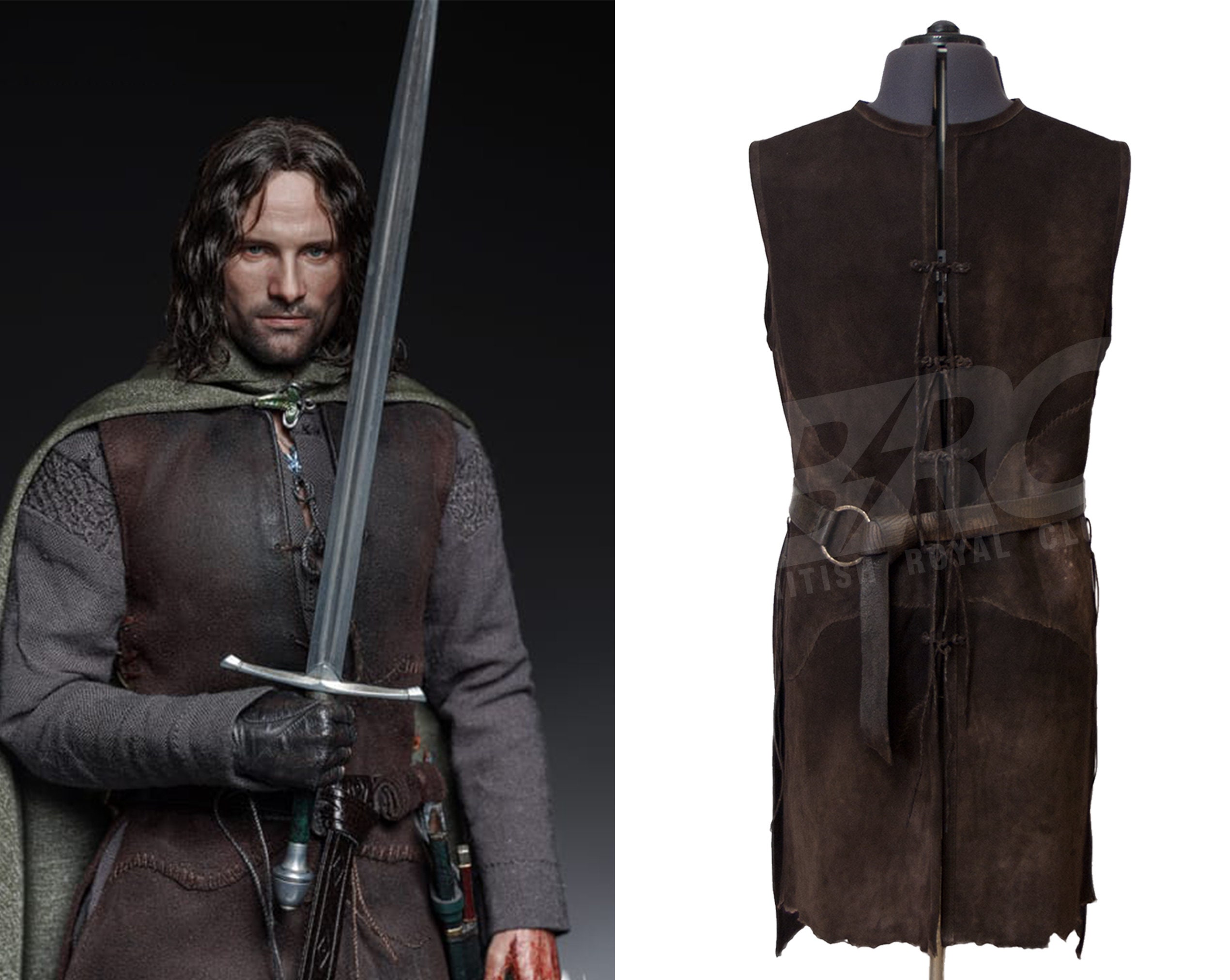 Aragorn Leather Vest LOTR Cosplay Genuine Suede Brown Jerkin Strider