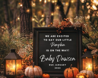 Pumpkin Magical Halloween Pregnancy Announcement, Thanksgiving Baby Gender Reveal, Digital Editable Canva Template, Social Media Template