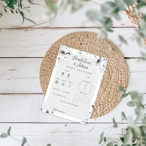 Baby Shower Predictions and Advice Card, Printable Baby Shower Game, Editable Minimalist Baby Shower Template, Editable Canva Download DIY