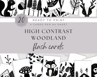 High Contrast Sensory Flashcards for Baby Woodland Theme Digital Download Montessori Activity for Babies Print at Home Instant Download DIY