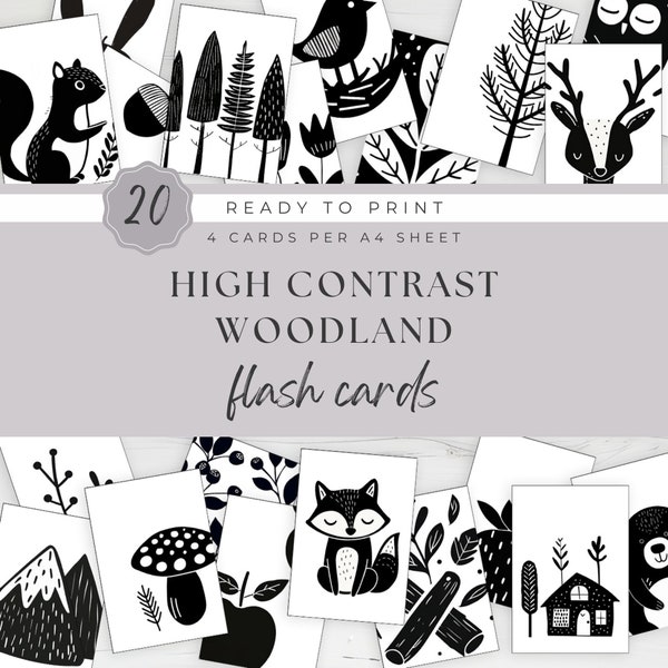 High Contrast Sensory Flashcards for Baby Woodland Theme Digital Download Montessori Activity for Babies Print at Home Instant Download DIY