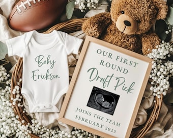 Fall Football Pregnancy Announcement Digital, New Rookie Draft Pick, Thanksgiving Baby Boy Gender Reveal, Editable Canva, Social Media