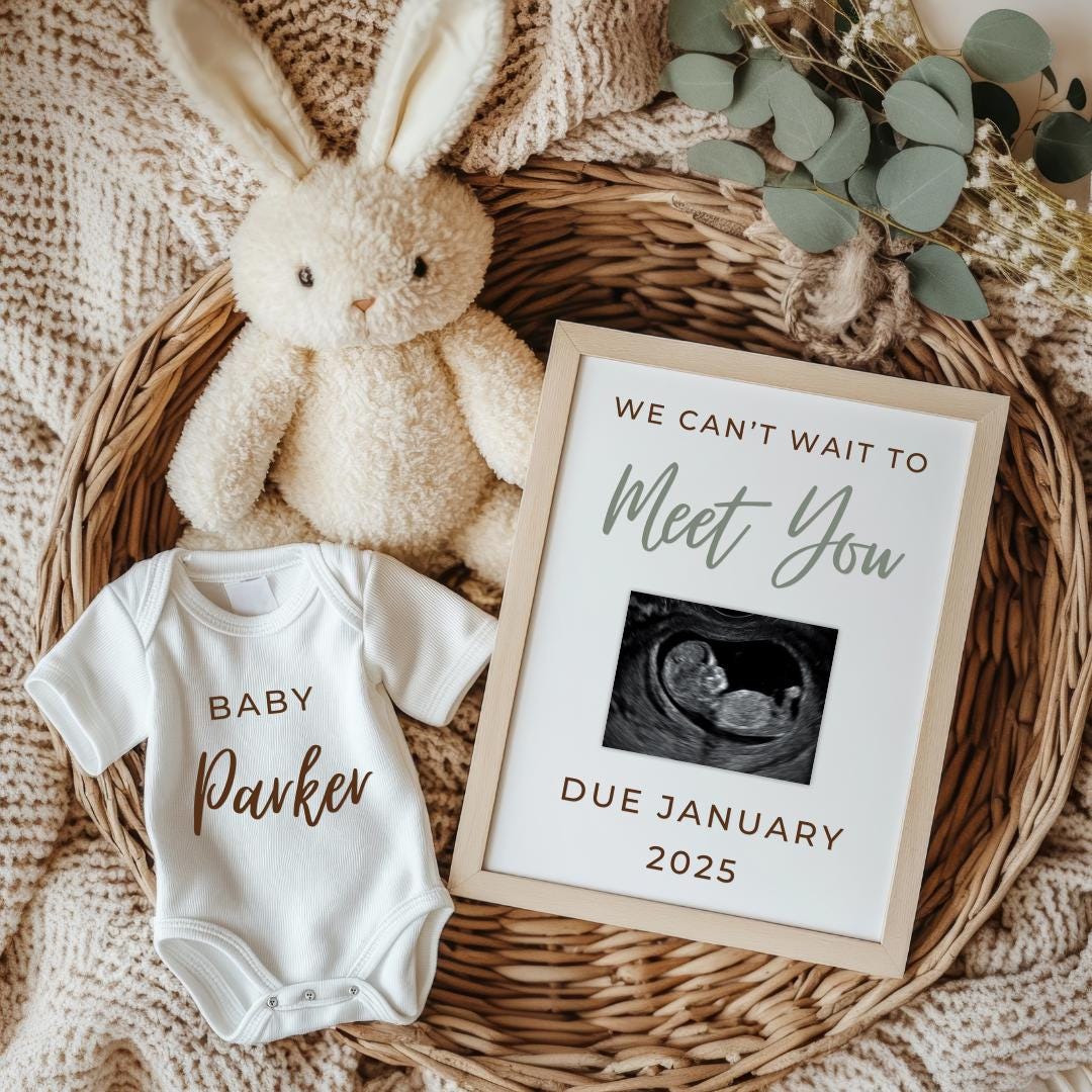 Minimalist Cute Bunny Pregnancy Announcement, Woodland Friends Baby ...