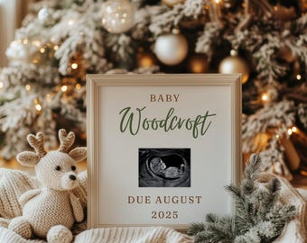 Cute Reindeer Christmas Pregnancy Announcement, Minimal Gender Reveal, Digital Canva Template, Simple Frame Social Media Flatlay Editable