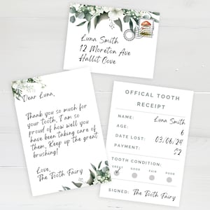 Mini carta de hada de los dientes y conjunto de sobres Impresión de descarga digital en casa Plantilla de Canva de descarga instantánea en miniatura para niños Nota de dientes perdidos