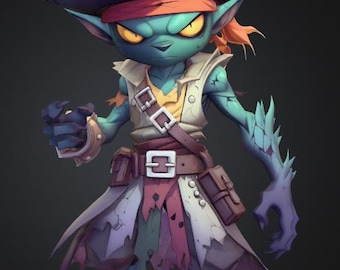 Pirata Goblin STL – Miniatura de fantasía Chibi imprimible – Archivo 3D RPG y DnD – Figura de pirata de dibujos animados