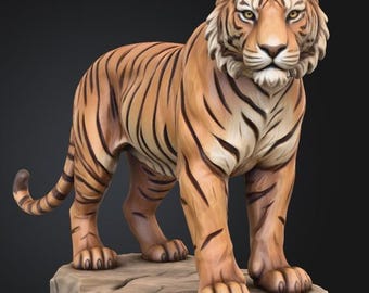 Tigre realista sobre base (archivo STL) – Figura imprimible en 3D – Decoración de jungla – Modelo STL de alta calidad – Descarga instantánea