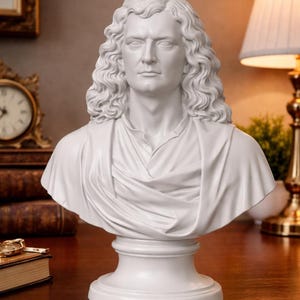 3D Printed Isaac Newton Bust – PLA Scientific Statue – Vintage Desk Decoration – Science & Physics Gift Idea