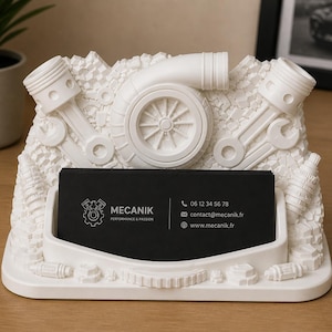 Porta biglietti da visita in PLA per meccanici – Organizer da scrivania industriale con design a turbomotore – Regalo originale per meccanici e appassionati di auto