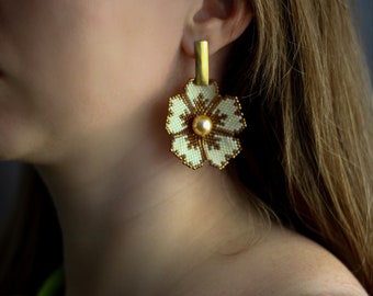 Sakura flower earrings, beaded earrings