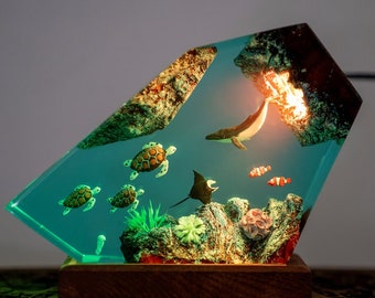 Orca Shark en Turtle Resin Night Lights, Manta Ray en Jellyfish Resin Lamp - Uniek kerstcadeau voor hem, handgemaakt cadeau voor haar