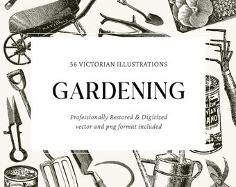 Vintage Gardening Engravings | 56 Garden Tools Illustrations | PNG & SVG Digital Clipart for Crafts and Design
