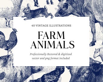 Vintage Farm Animals Engraving Vector Illustrations - 40 PNG and SVG Files for Crafts, Graphic Design and DIY Projects