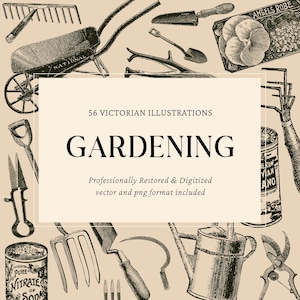 Vintage-Gartengravuren | 56 Gartengeräte-Illustrationen | PNG & SVG Digitale Clipart für Handwerk und Design