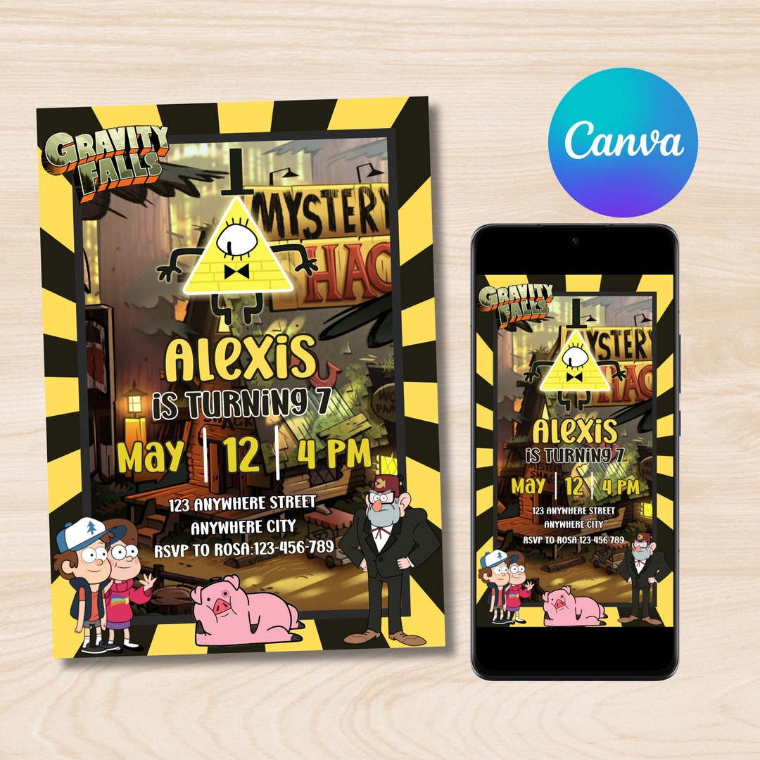 Editable Gravity Falls Birthday Invitation Template, Printable Birthday ...