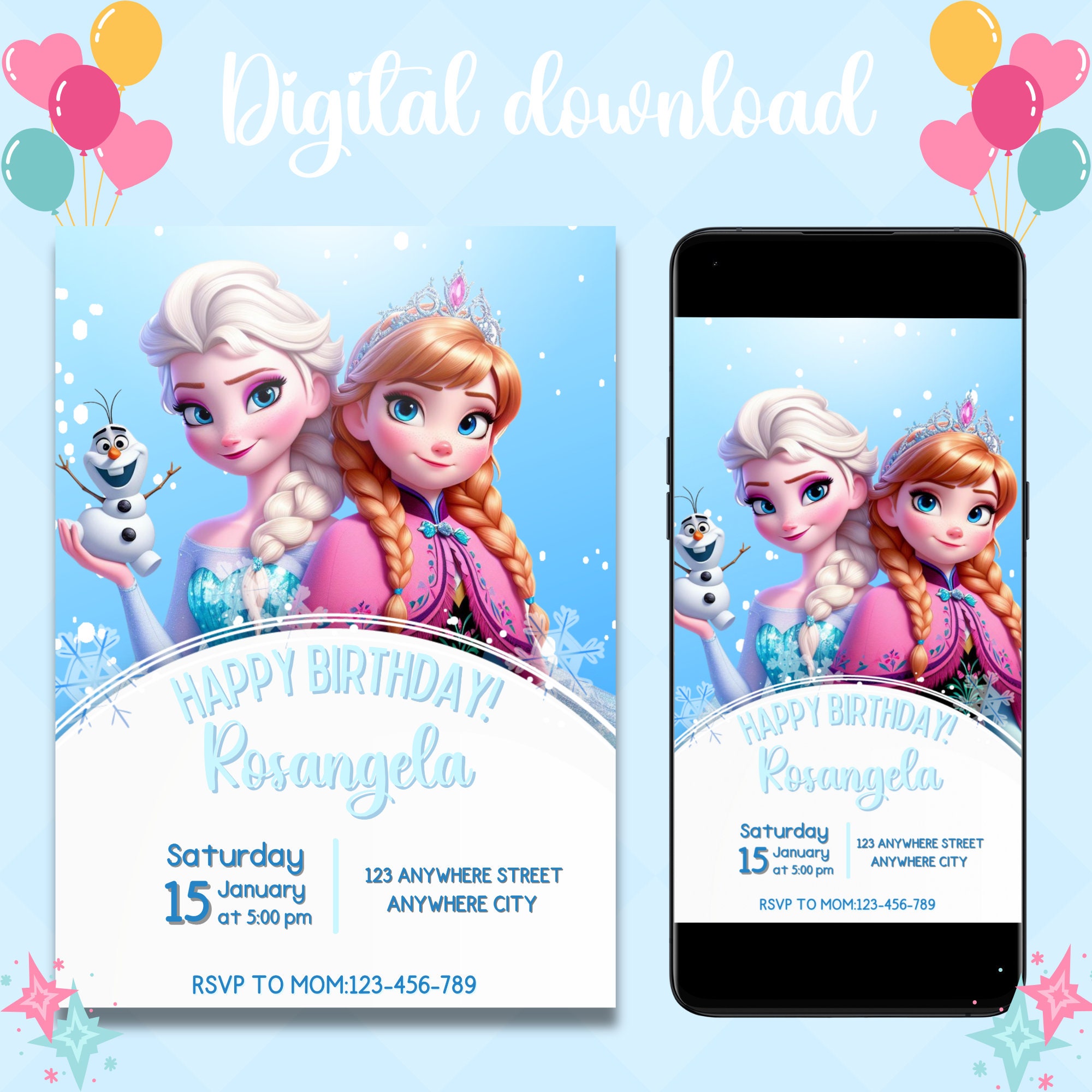 Elsa Frozen Invite, Elsa Invite, Elsa Birthday Invite, Printable ...