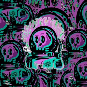 FlameONout – Calcomanía de vinilo de calavera de astronauta con calavera en llamas