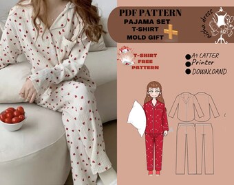 Loungewear PJ Shirt & Pant // Sizes 10, 12, 14 // Style Arc PDF Women's Sewing Patterns for a P.J. Shirt and Bottom