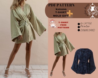 Special Set for Your Summer Preparations: Front-Tie Kimono and Bonus T-Shirt Pattern! | Digital Download | XS-XL&quot;