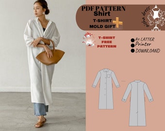 Button-Up Long Shirt & Bonus T-Shirt Pattern Set | Sizes 36-42 | Digital Sewing Patterns"