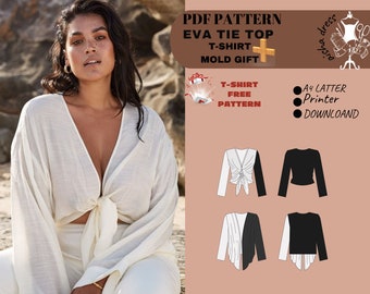 Front-Tied Blouse & Bonus T-Shirt Pattern Set | Sizes 36-42 | Digital Sewing Patterns"