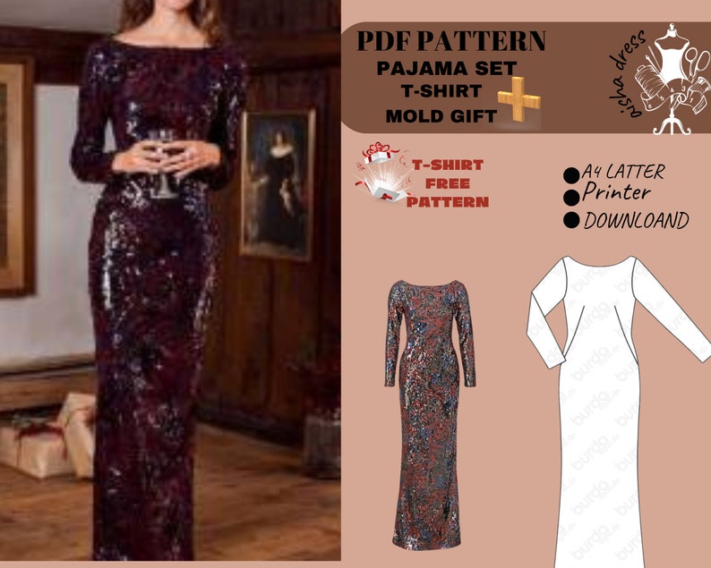 Sequin Embellished, Open Back Mermaid Dress: A Subtle Touch of Elegance and Glamour Evening Bakless Gown DressPDF Sewing Patterns for women zdjęcie 1