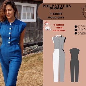 Button-Up Jumpsuit & Bonus T-Shirt Pattern Set | Sizes 36-42 | Digital Download&quot;
